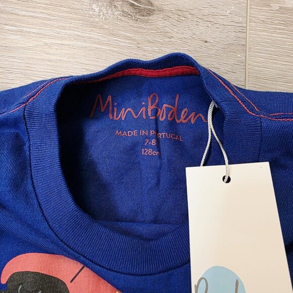 Boys Toddler Mini Boden Cars Trucks Tractors Blue Long Sleeve Shirt Sz 7/8 - Picture 3 of 4